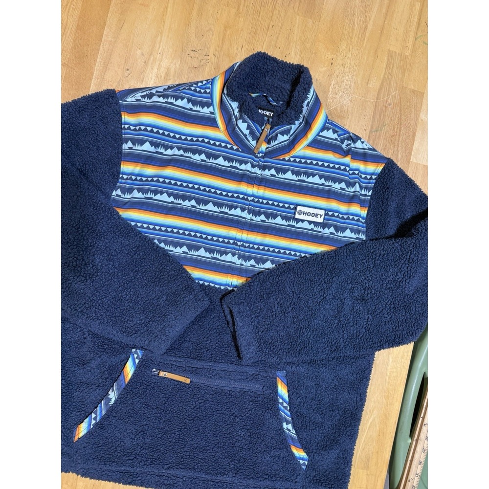 Hooey Mens XL Sherpa Fleece Pullover Jacket Southwestern Azetec Printed Yoke